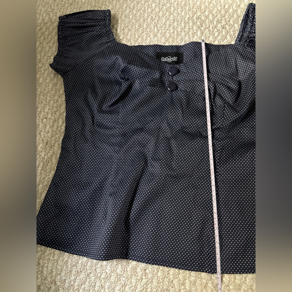 Collectif Dark Blue Polka Dot Blouse - Picture 5 of 7